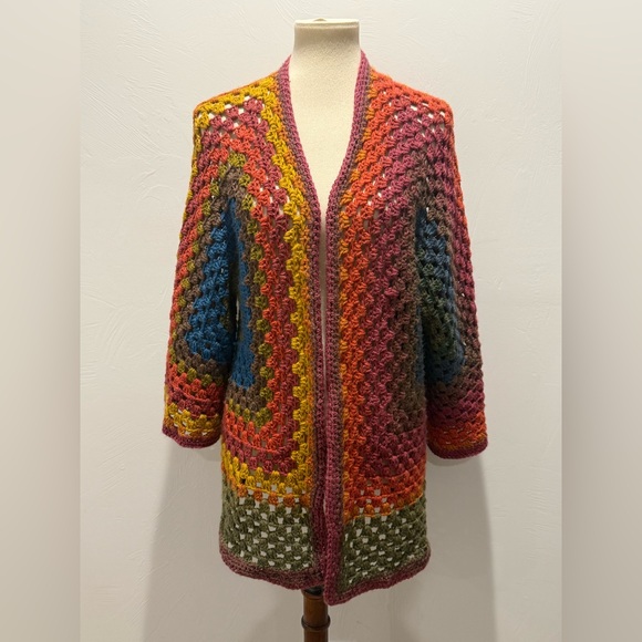 Handmade Sweaters - Vibrant Multicolor Open-Front Cardigan